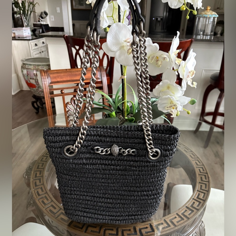 Kurt Geiger Black Woven Shoulder Bag with Silver Chain Details